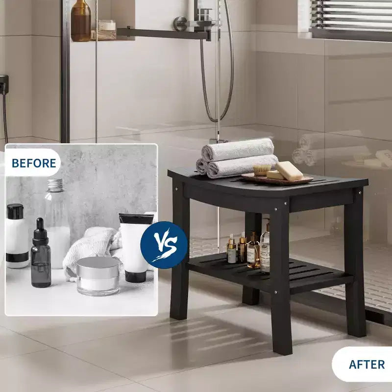 Banc de douche étanche avec étagère de rangement, tabouret de salle de bain robuste de 180 kg et siège de bain pour personnes âgées et pour le rasage des jambes