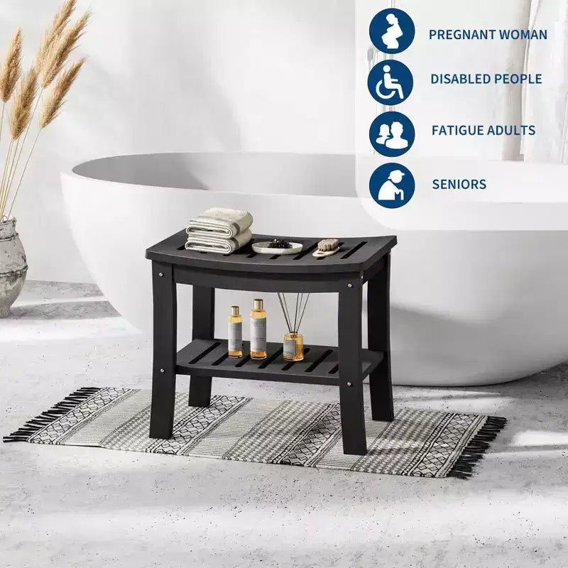 Banc de douche étanche avec étagère de rangement, tabouret de salle de bain robuste de 180 kg et siège de bain pour personnes âgées et pour le rasage des jambes