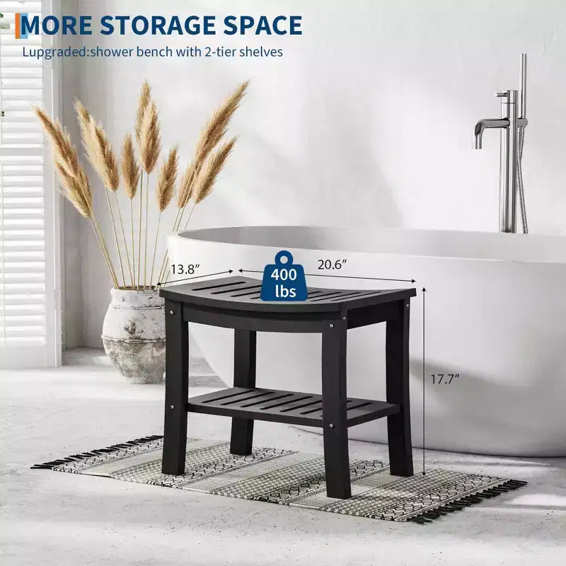 Banc de douche étanche avec étagère de rangement, tabouret de salle de bain robuste de 180 kg et siège de bain pour personnes âgées et pour le rasage des jambes