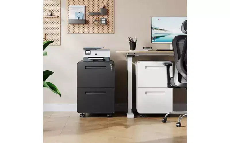 Classeur métallique à 2 tiroirs à coins arrondis avec serrure, classeur mobile sous le bureau, noir