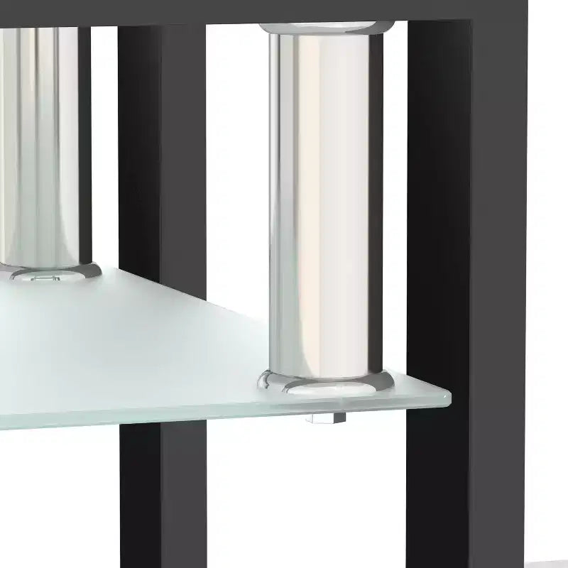Table basse carrée à 2 niveaux en verre trempé de 45 cm avec pieds en métal noir