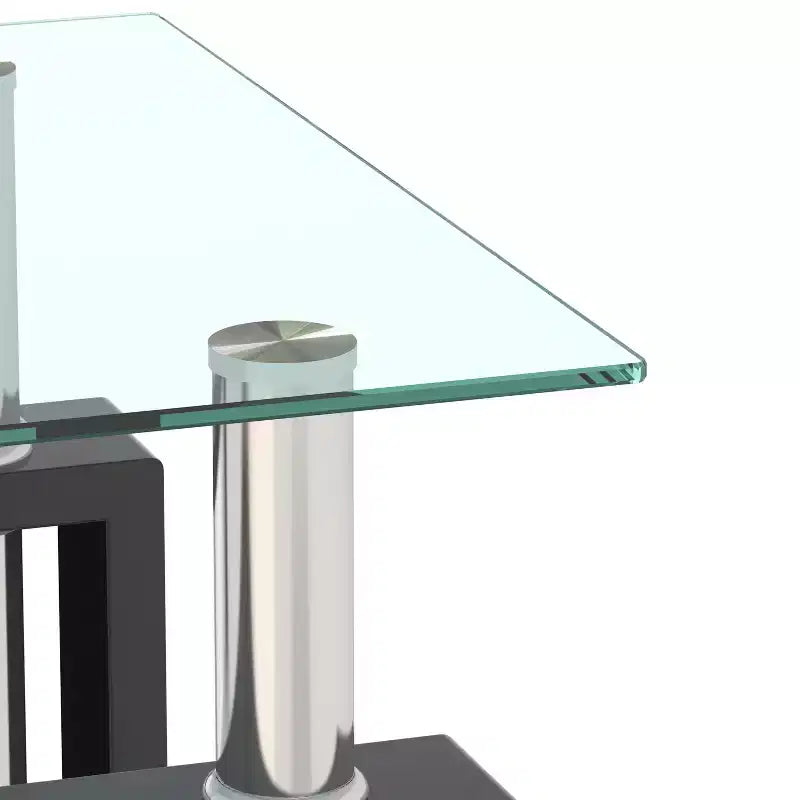 Table basse carrée à 2 niveaux en verre trempé de 45 cm avec pieds en métal noir