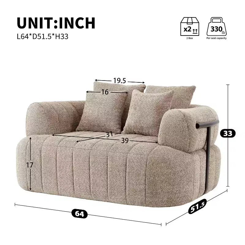 Grande chaise longue nuage en boucle de 163 cm, canapé sans armature à support métallique pour salon/chambre à coucher