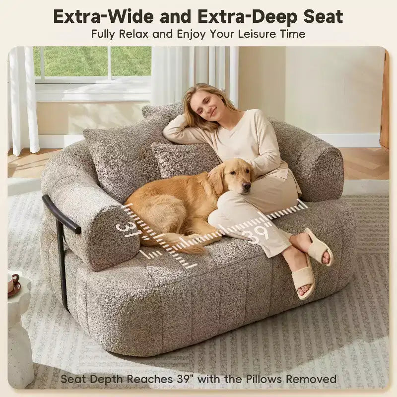 Grande chaise longue nuage en boucle de 163 cm, canapé sans armature à support métallique pour salon/chambre à coucher