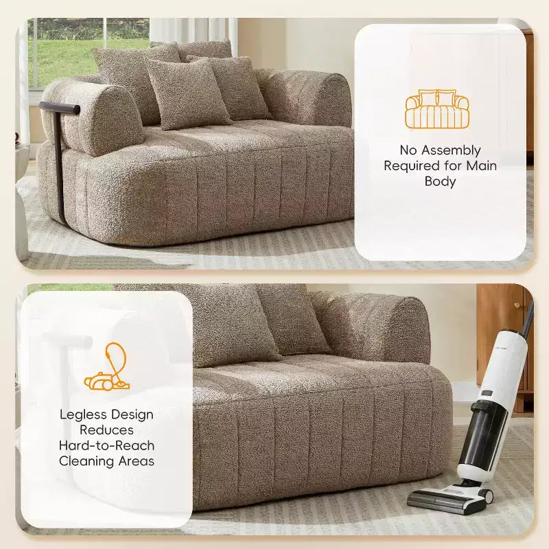 Grande chaise longue nuage en boucle de 163 cm, canapé sans armature à support métallique pour salon/chambre à coucher