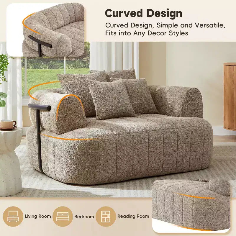 Grande chaise longue nuage en boucle de 163 cm, canapé sans armature à support métallique pour salon/chambre à coucher