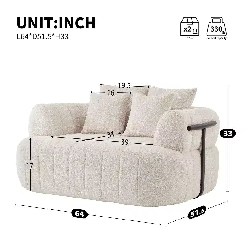 Grande chaise longue nuage en boucle de 163 cm, canapé sans armature à support métallique pour salon/chambre à coucher
