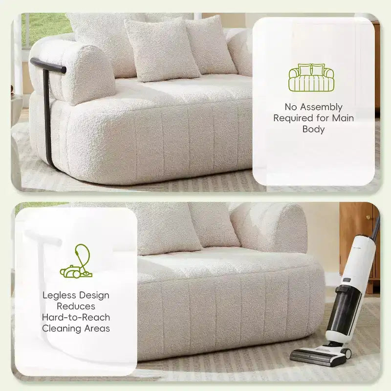 Grande chaise longue nuage en boucle de 163 cm, canapé sans armature à support métallique pour salon/chambre à coucher