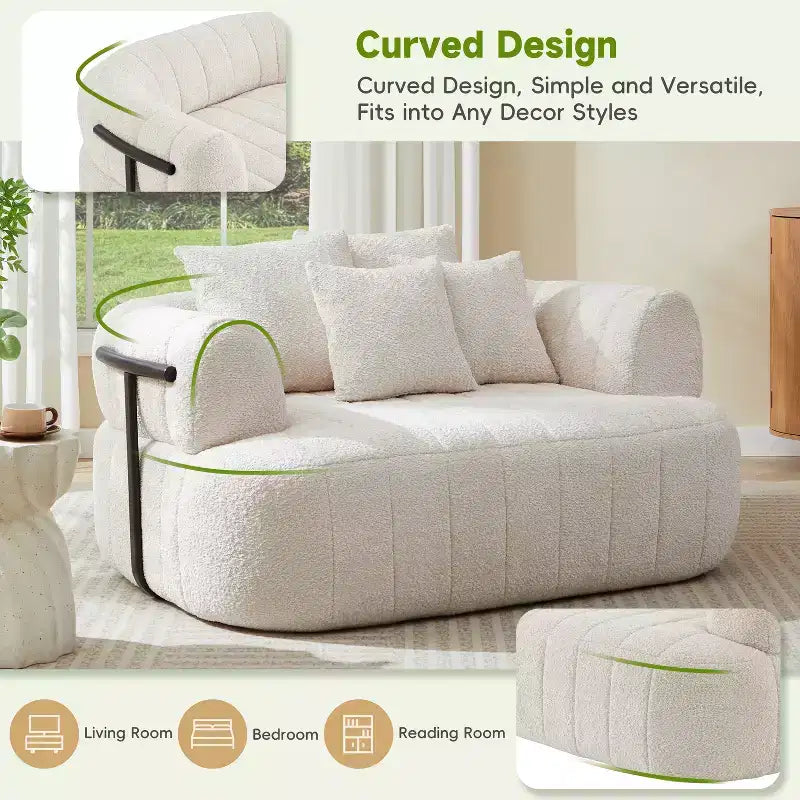 Grande chaise longue nuage en boucle de 163 cm, canapé sans armature à support métallique pour salon/chambre à coucher