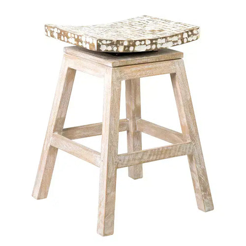 24" Carnation Coconut Shell Inlay Counter Height Barstool Brown - East At Main: Mango Wood Base, No Assembly Required
