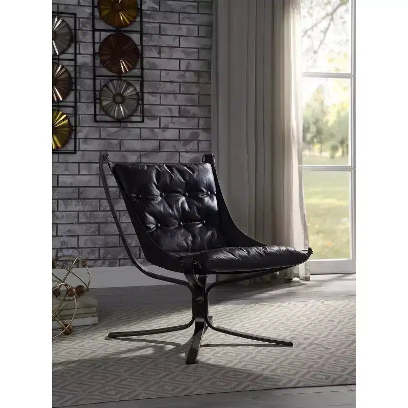 Fauteuil d'appoint en cuir grainé 30", bleu vintage, structure en métal, aucun assemblage requis