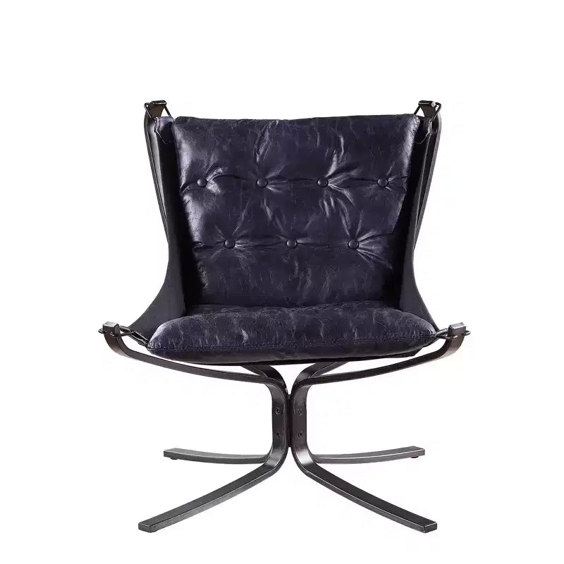Fauteuil d'appoint en cuir grainé 30", bleu vintage, structure en métal, aucun assemblage requis