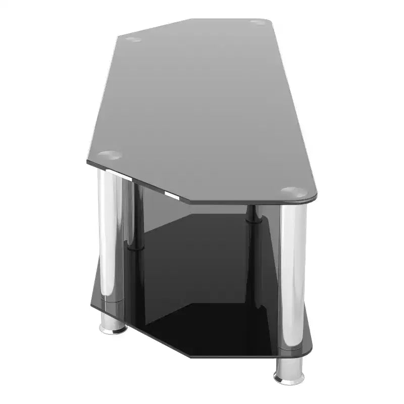 Meuble TV avec étagères en verre pour téléviseurs jusqu'à 65 pouces, argent/noir