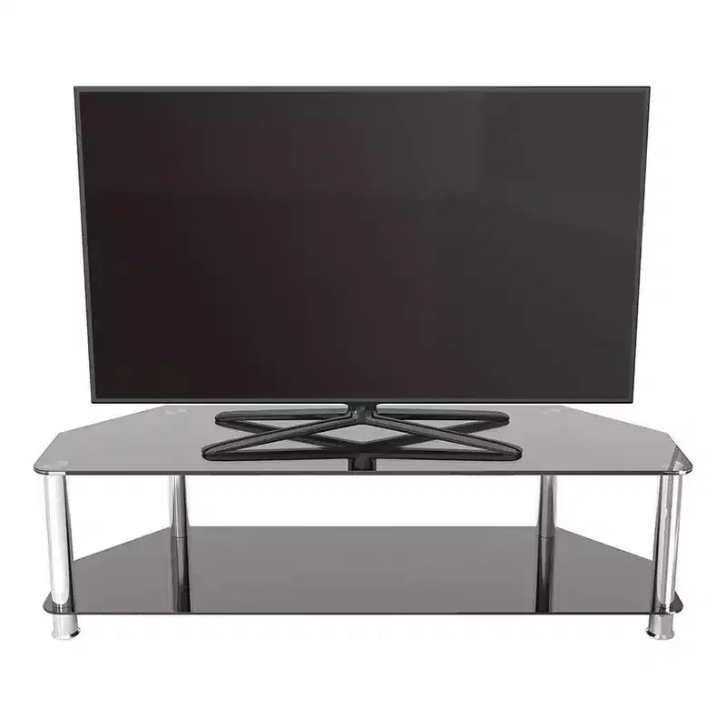 Meuble TV avec étagères en verre pour téléviseurs jusqu'à 65 pouces, argent/noir