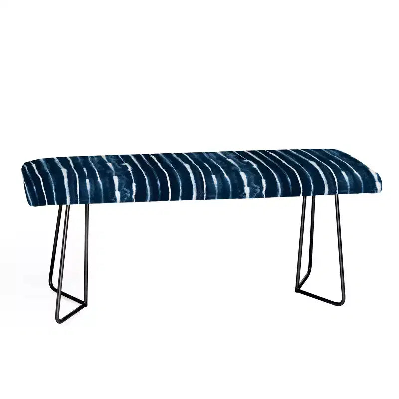 Banc rayé 46" bleu/noir, similicuir, pieds en acier