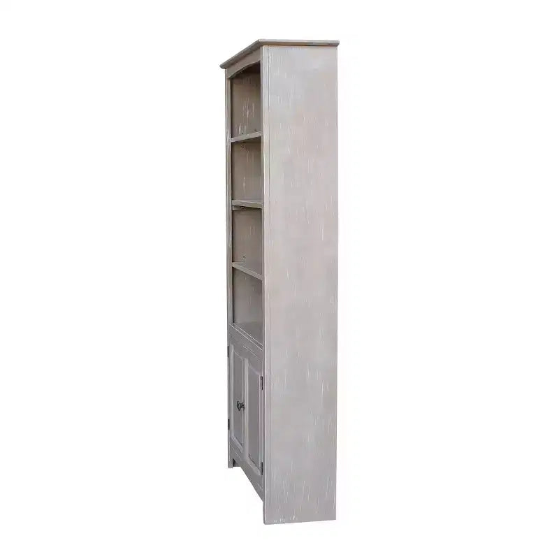 Bibliothèque de 72 po avec deux portes inférieures, gris délavé, en parawood massif, design Mid-Century