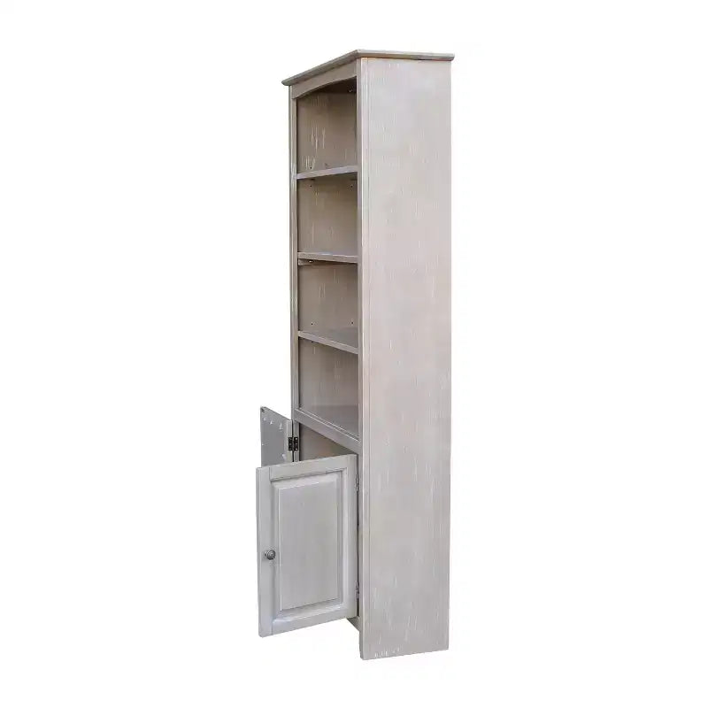 Bibliothèque de 72 po avec deux portes inférieures, gris délavé, en parawood massif, design Mid-Century