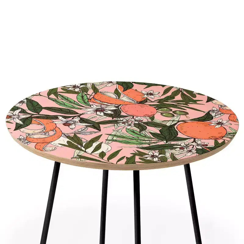 Table d'appoint ronde imprimée 19" rose/noir, cadre en acier résistant aux taches