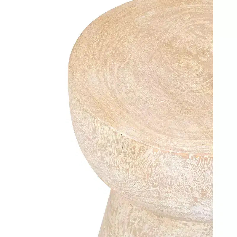 Table d'appoint en teck massif blanchi, Décor bohème de ferme, Aucun assemblage requis