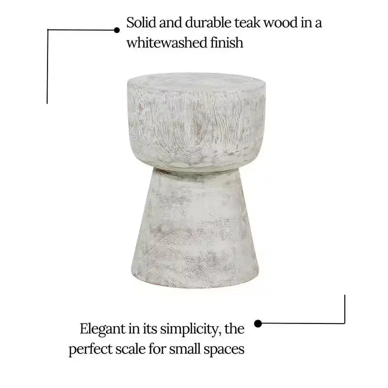 Table d'appoint en teck massif blanchi, Décor bohème de ferme, Aucun assemblage requis