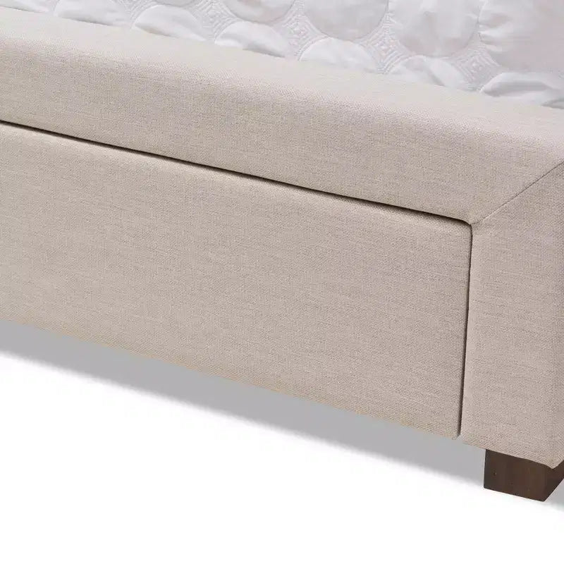 Lit de rangement moderne et contemporain en tissu avec tête de lit capitonnée et tiroirs