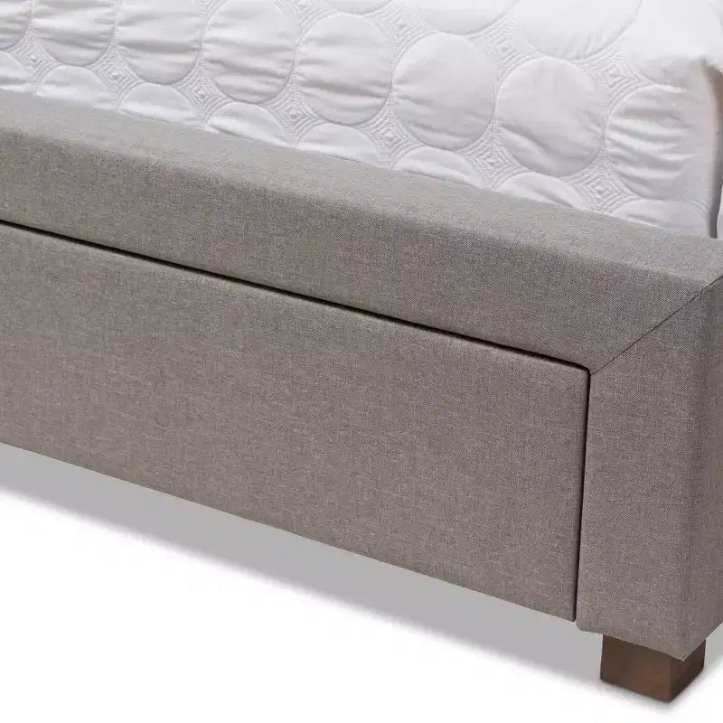 Lit de rangement moderne et contemporain en tissu avec tête de lit capitonnée et tiroirs