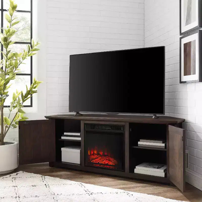 Meuble TV d'angle pour téléviseurs jusqu'à 60 pouces avec cheminée électrique