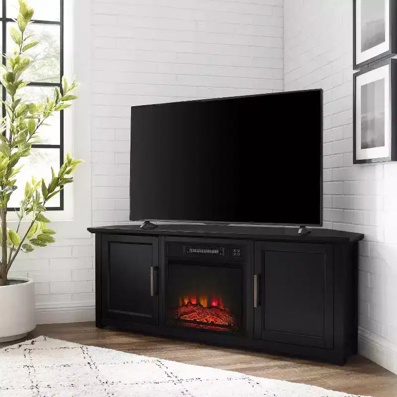 Meuble TV d'angle pour téléviseurs jusqu'à 60 pouces avec cheminée électrique