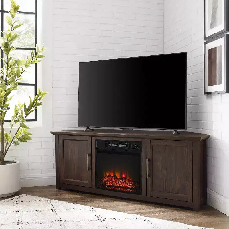 Meuble TV d'angle pour téléviseurs jusqu'à 60 pouces avec cheminée électrique