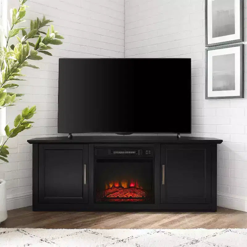 Meuble TV d'angle pour téléviseurs jusqu'à 60 pouces avec cheminée électrique