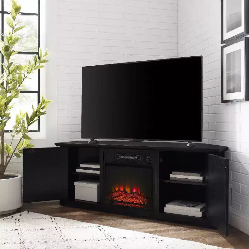 Meuble TV d'angle pour téléviseurs jusqu'à 60 pouces avec cheminée électrique