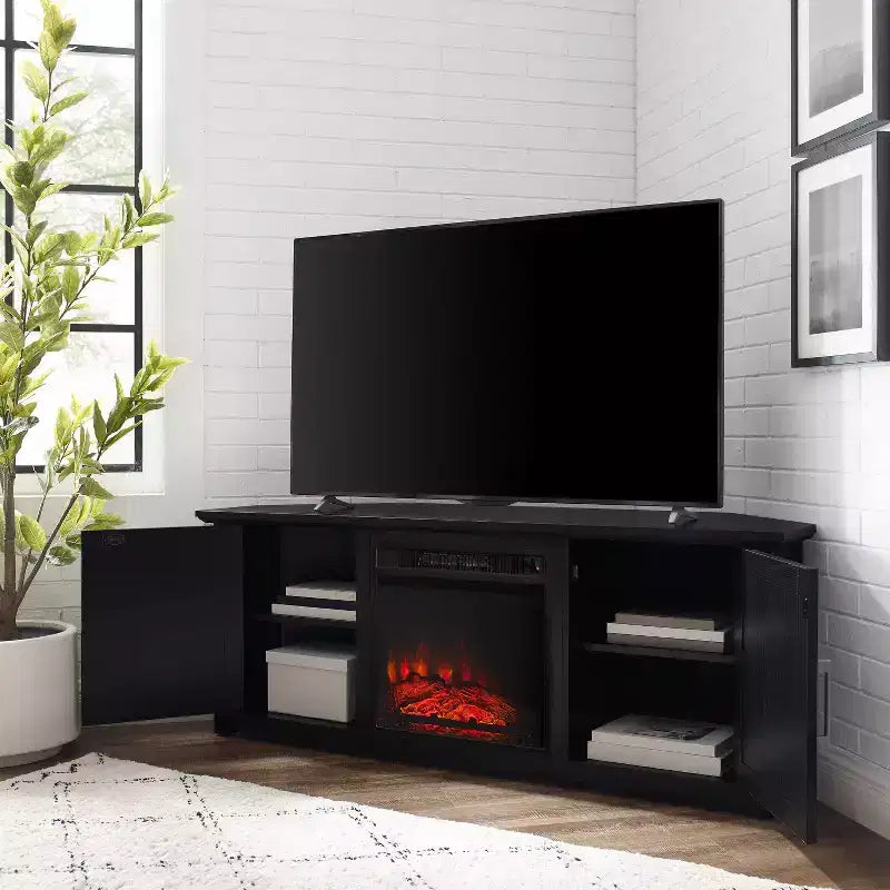 Meuble TV d'angle pour téléviseurs jusqu'à 60 pouces avec cheminée électrique