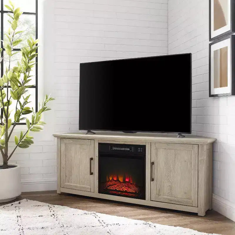 Meuble TV d'angle pour téléviseurs jusqu'à 60 pouces avec cheminée électrique