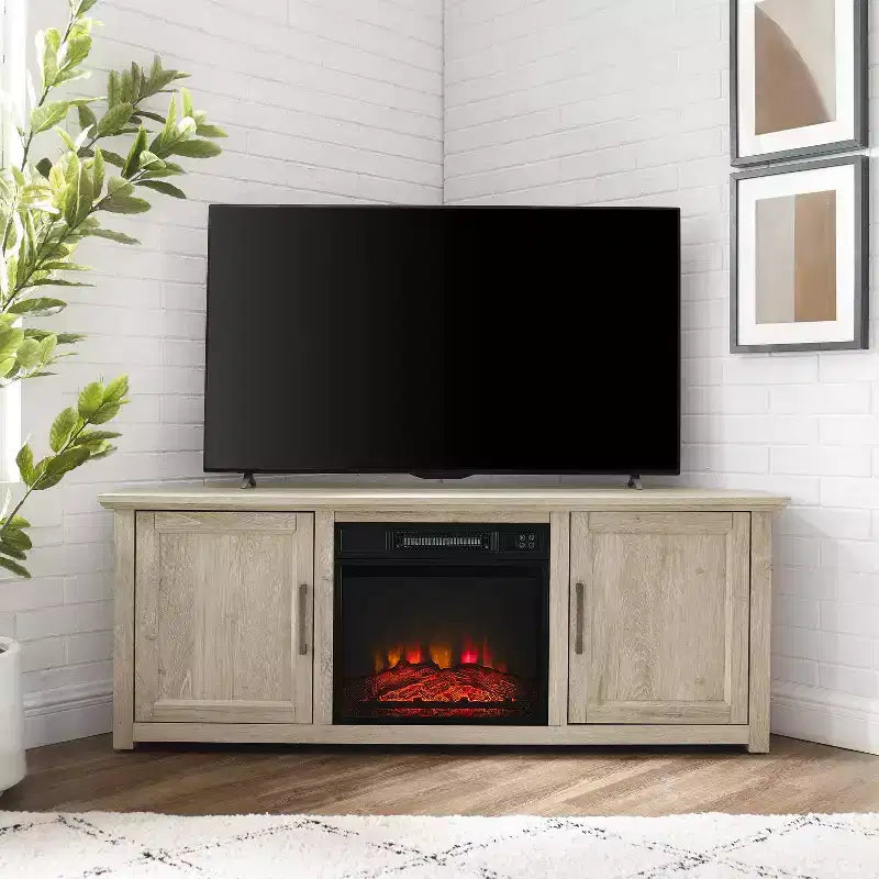 Meuble TV d'angle pour téléviseurs jusqu'à 60 pouces avec cheminée électrique
