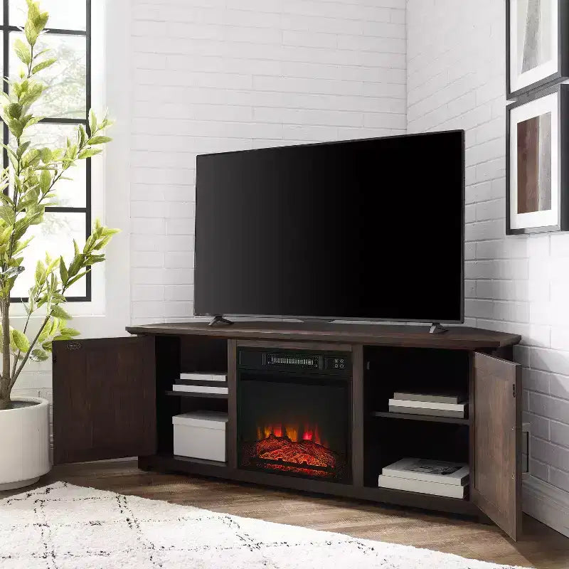 Meuble TV d'angle pour téléviseurs jusqu'à 60 pouces avec cheminée électrique