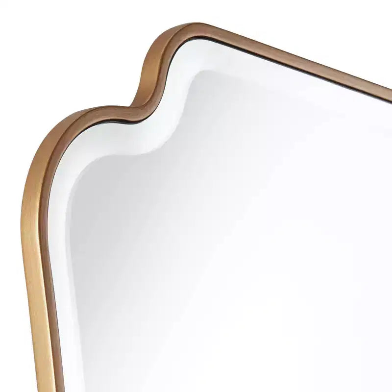 Miroir mural de courtoisie rectangulaire à coins festonnés, cadre en bois doré biseauté, 27" de large