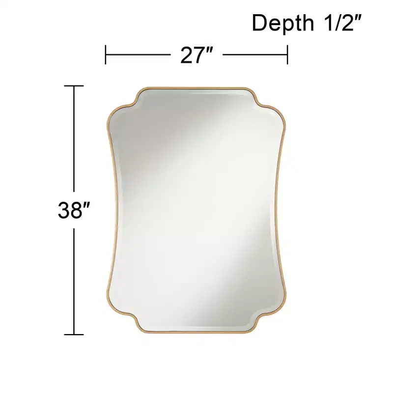 Miroir mural de courtoisie rectangulaire à coins festonnés, cadre en bois doré biseauté, 27" de large