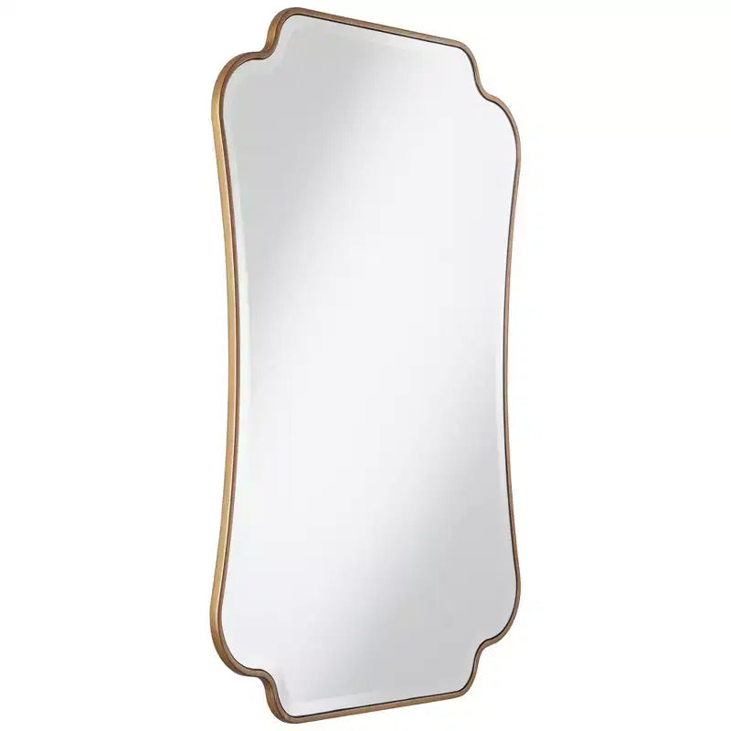 Miroir mural de courtoisie rectangulaire à coins festonnés, cadre en bois doré biseauté, 27" de large