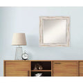Miroir mural encadré 25x25 blanc délavé, bois vieilli, verre biseauté