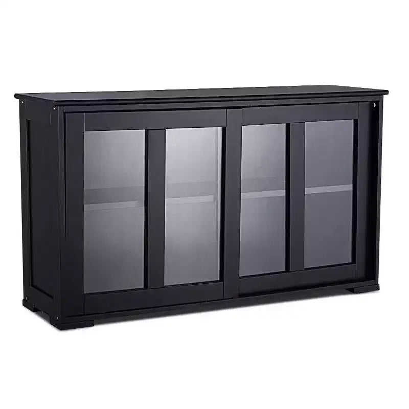 Meuble de rangement de cuisine Buffet avec porte coulissante, 2 portes vitrées coulissantes, étagère réglable en hauteur, empilable, MDF