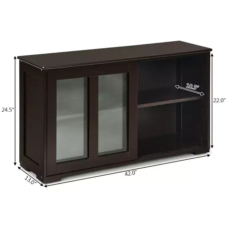 Meuble de rangement de cuisine Buffet avec porte coulissante, 2 portes vitrées coulissantes, étagère réglable en hauteur, empilable, MDF