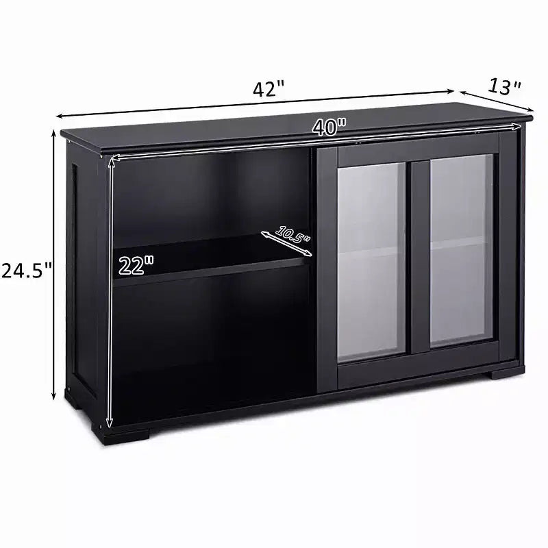 Meuble de rangement de cuisine Buffet avec porte coulissante, 2 portes vitrées coulissantes, étagère réglable en hauteur, empilable, MDF