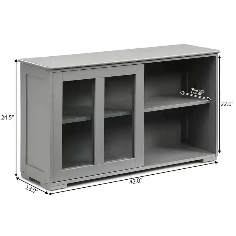 Meuble de rangement de cuisine Buffet avec porte coulissante, 2 portes vitrées coulissantes, étagère réglable en hauteur, empilable, MDF