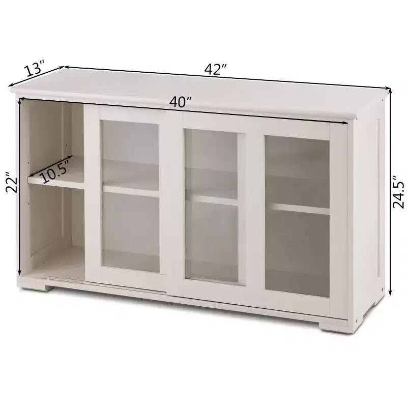 Meuble de rangement de cuisine Buffet avec porte coulissante, 2 portes vitrées coulissantes, étagère réglable en hauteur, empilable, MDF