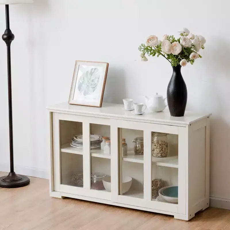 Meuble de rangement de cuisine Buffet avec porte coulissante, 2 portes vitrées coulissantes, étagère réglable en hauteur, empilable, MDF