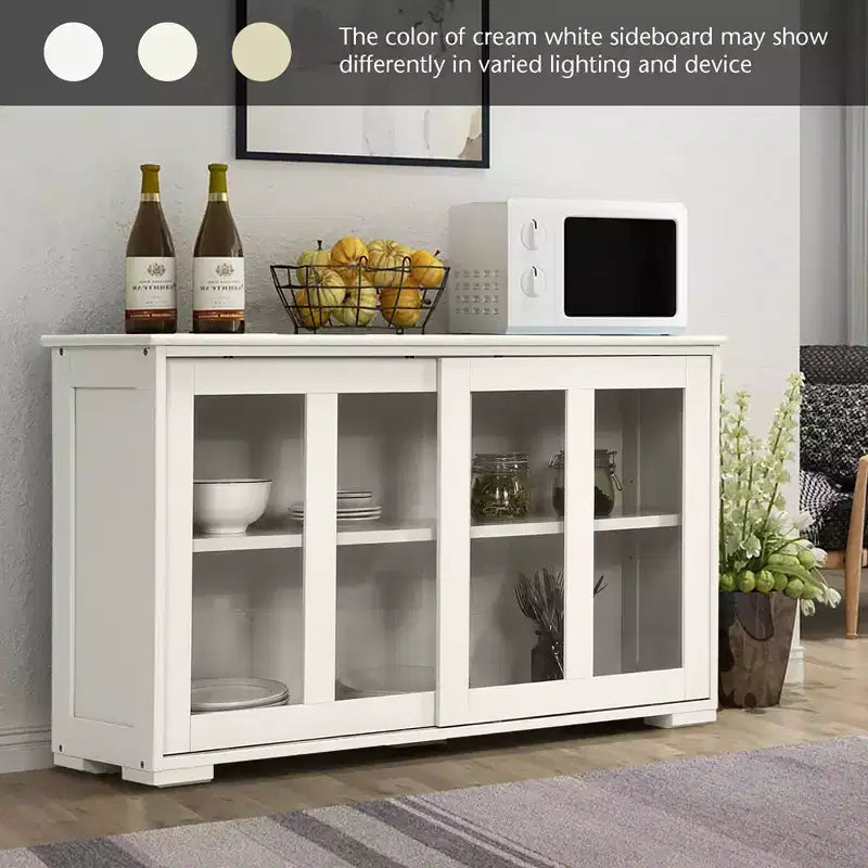 Meuble de rangement de cuisine Buffet avec porte coulissante, 2 portes vitrées coulissantes, étagère réglable en hauteur, empilable, MDF