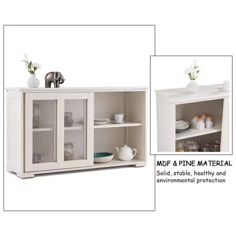 Meuble de rangement de cuisine Buffet avec porte coulissante, 2 portes vitrées coulissantes, étagère réglable en hauteur, empilable, MDF