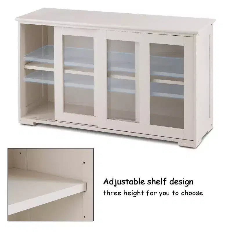 Meuble de rangement de cuisine Buffet avec porte coulissante, 2 portes vitrées coulissantes, étagère réglable en hauteur, empilable, MDF
