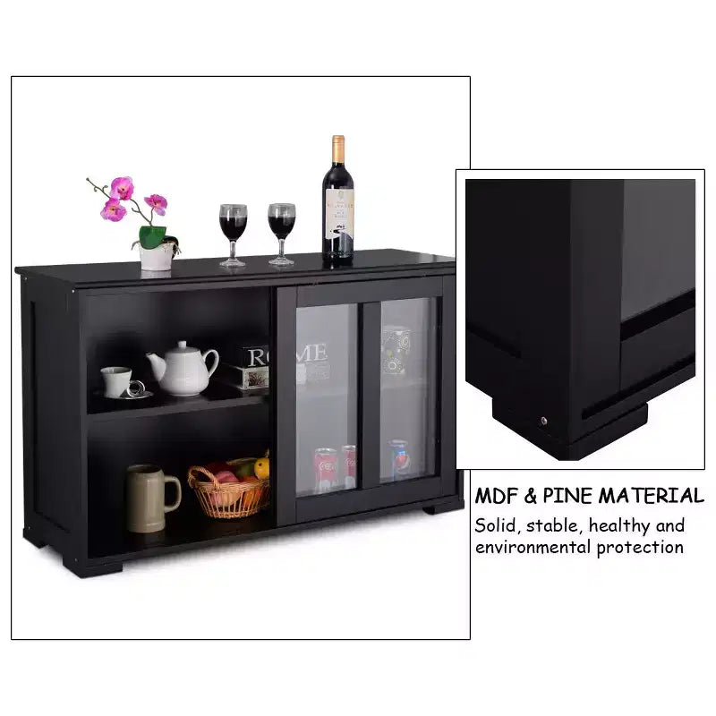 Meuble de rangement de cuisine Buffet avec porte coulissante, 2 portes vitrées coulissantes, étagère réglable en hauteur, empilable, MDF