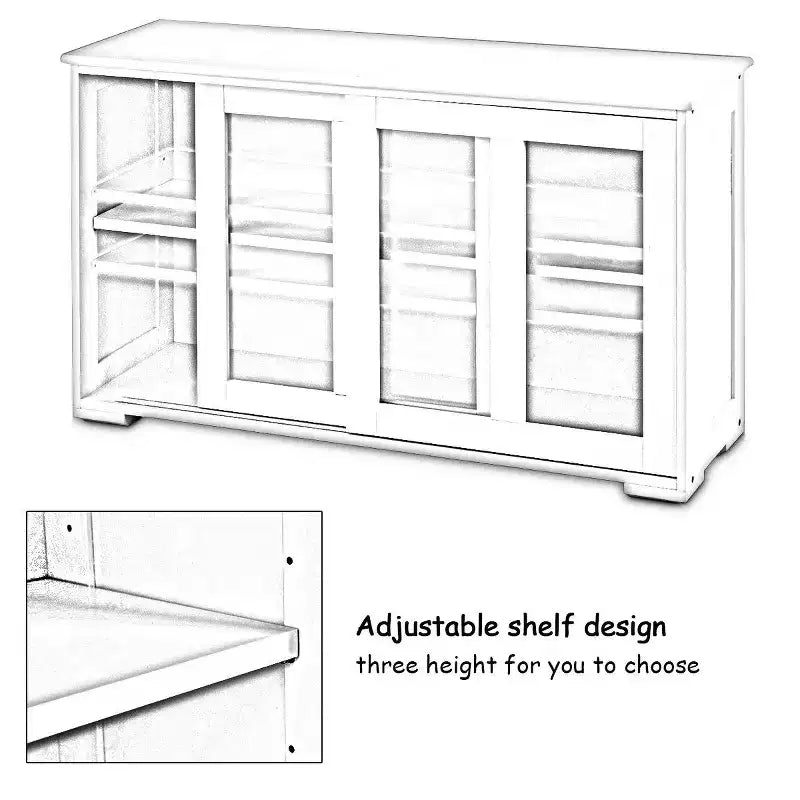 Meuble de rangement de cuisine Buffet avec porte coulissante, 2 portes vitrées coulissantes, étagère réglable en hauteur, empilable, MDF
